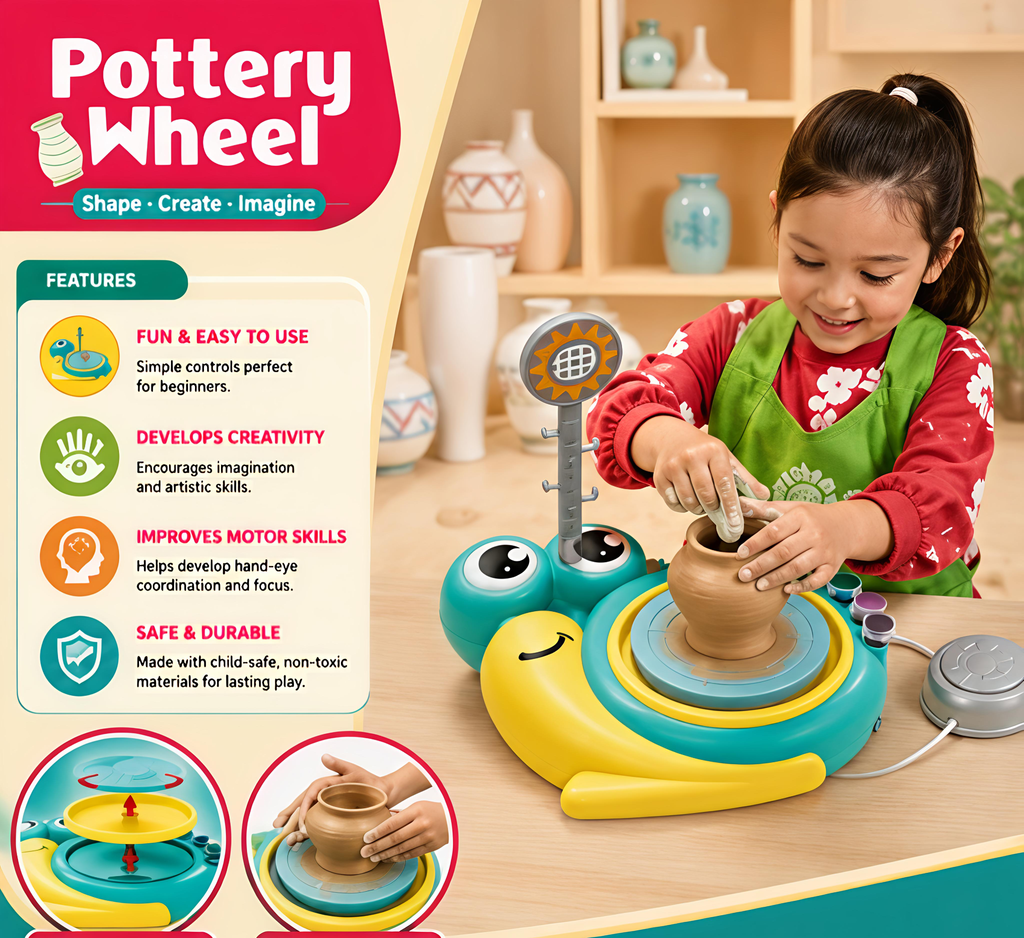 Kids  Pottery Wheel DIY Clay Craft Set – Creative Ceramic Making Kit for Children