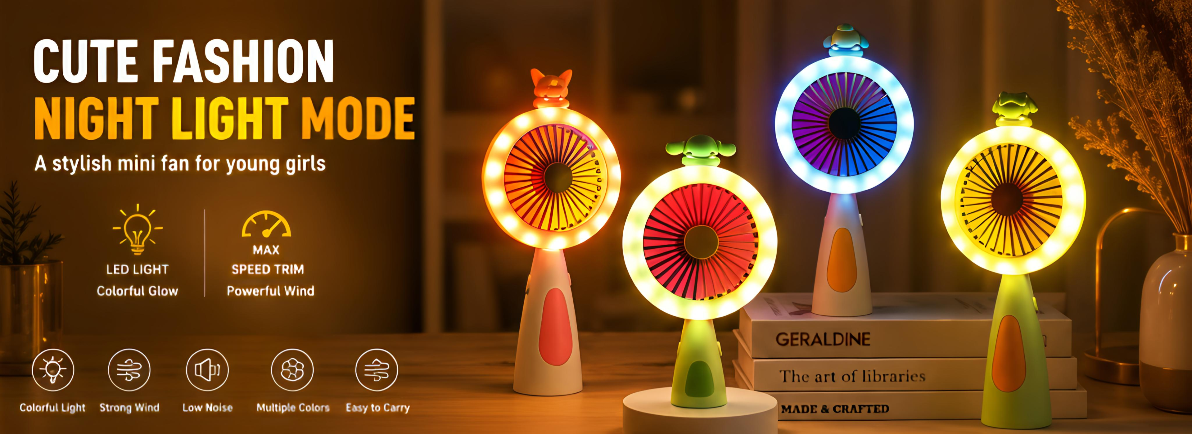 Cute Fashion Mini Fan with LED Night Light