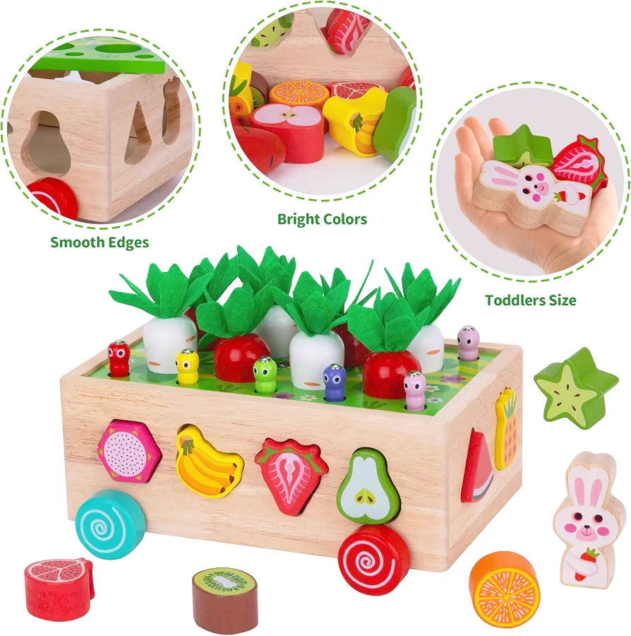 Wooden Harvest Play Cart – Pull & Sort Fruits & Veggies
