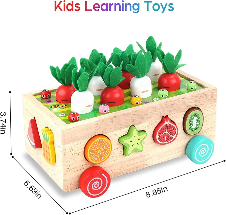 Wooden Harvest Play Cart – Pull & Sort Fruits & Veggies