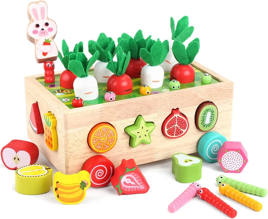Wooden Harvest Play Cart – Pull & Sort Fruits & Veggies