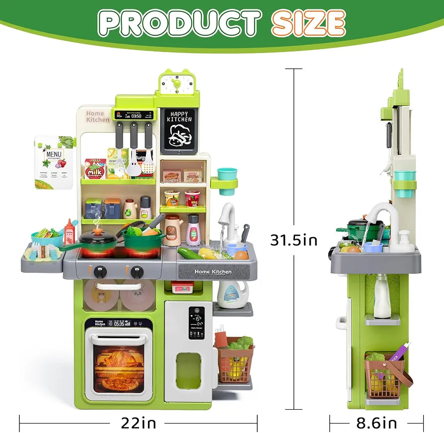 Kids Pretend Play Kitchen Set with Lights & Water