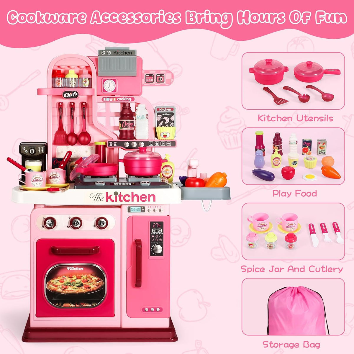 Pink Pretend Play Kitchen Playset for Kids