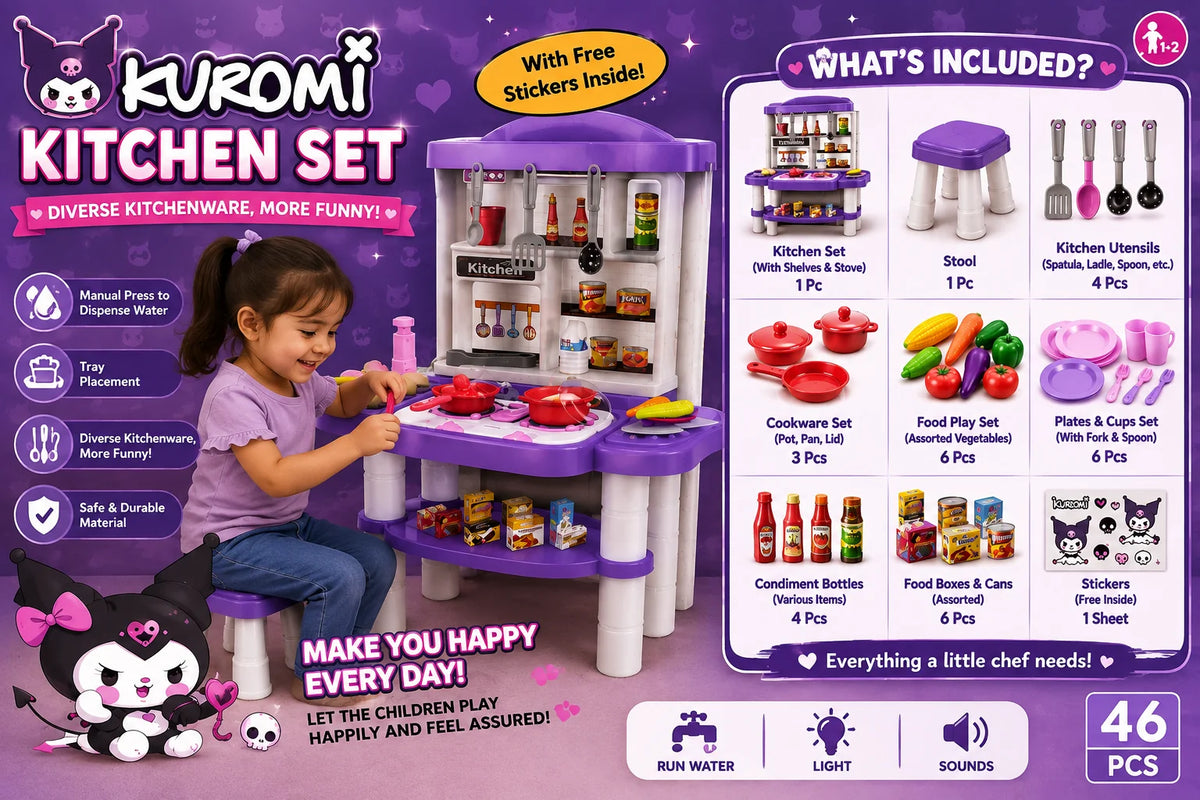Kids Kitchen Play Set –Kitty Themed Pretend Kitchen (46 Pcs)