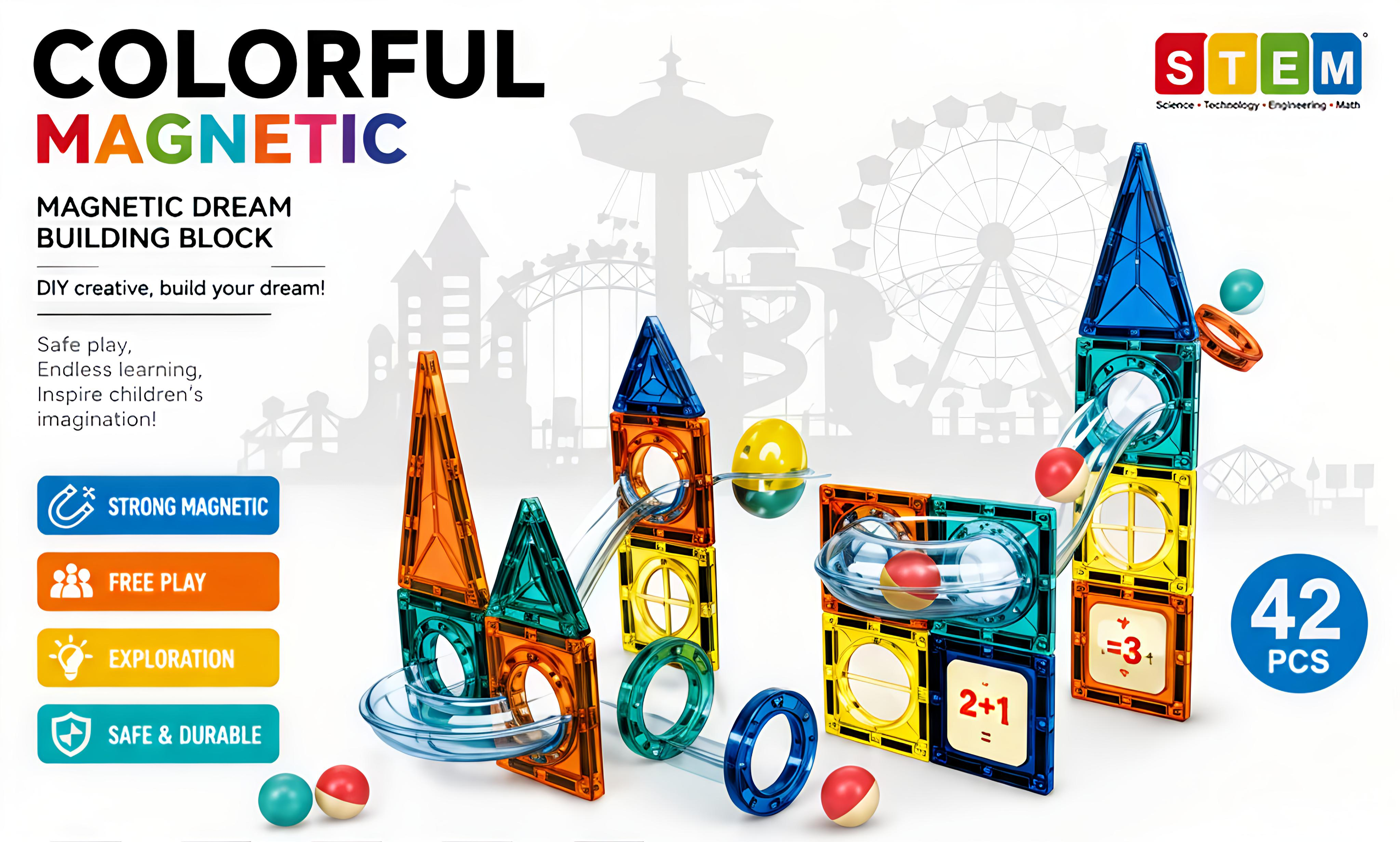 42-Piece Magnetic Building Blocks Set
