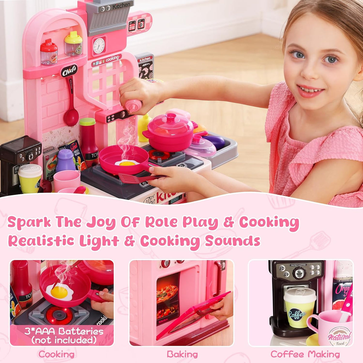 Pink Pretend Play Kitchen Playset for Kids