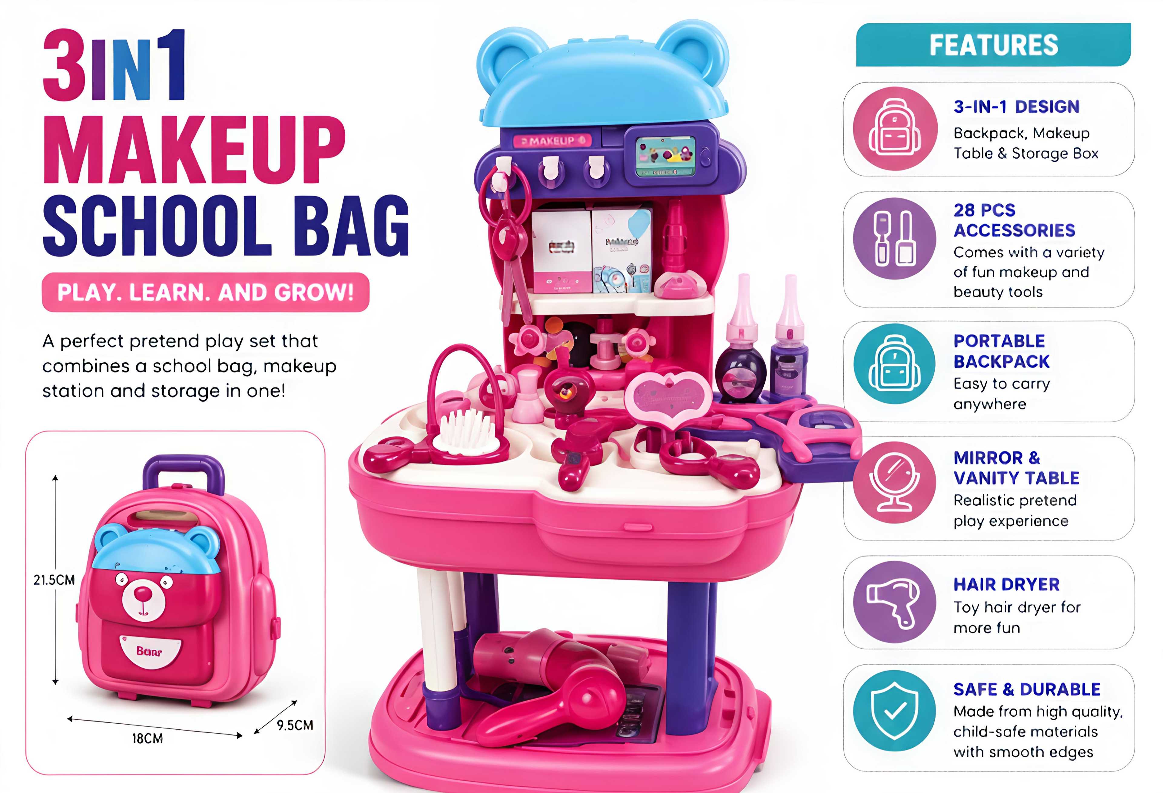 3-in-1 Makeup School Bag