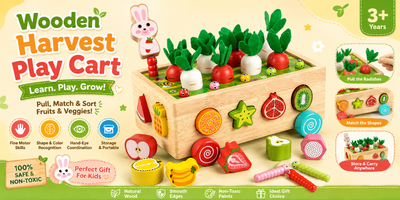Wooden Harvest Play Cart – Pull & Sort Fruits & Veggies